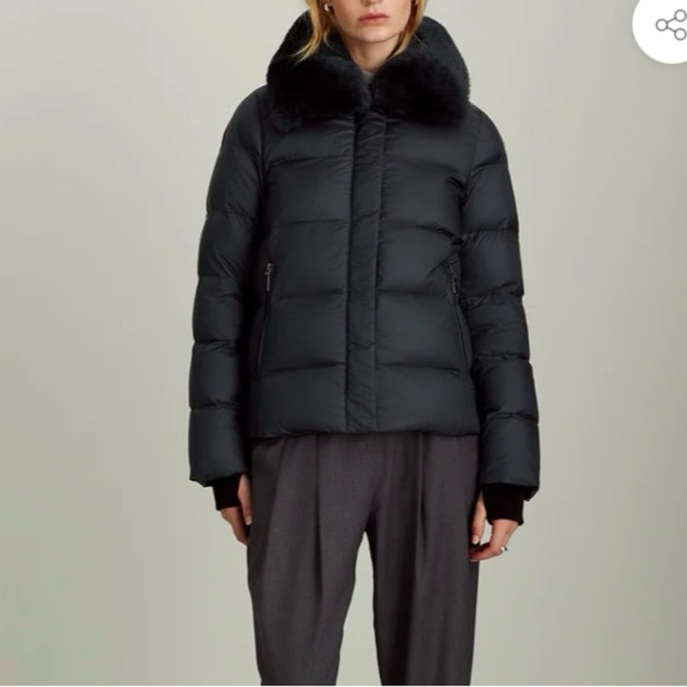 Dawn Levy Vera Sapphire Blue Puffer Jacket with Quilted Design and Plush Collar
